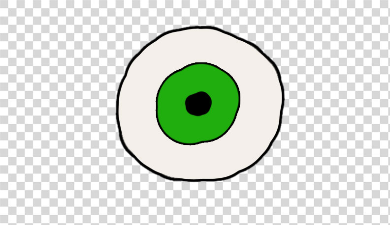 A crude drawing showing an eye made of combined parts.